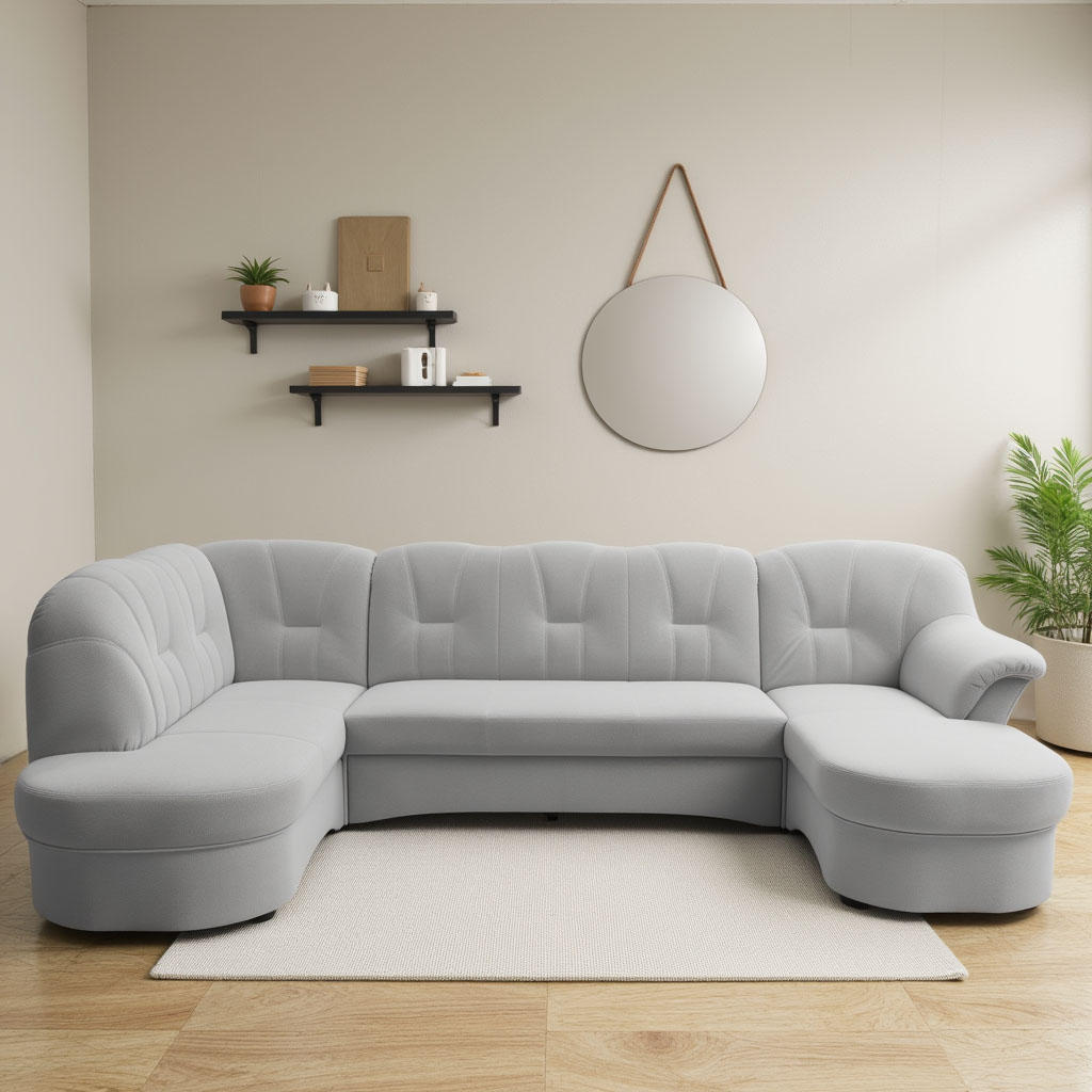 DOMO collection Wohnlandschaft »Flores auch in Leder-Bezug, B/T/H: 293/180/86 cm, U-Form«, (3 St.), wahlweise mit Bettfunktion, wahlweise mit Federkern von DOMO collection