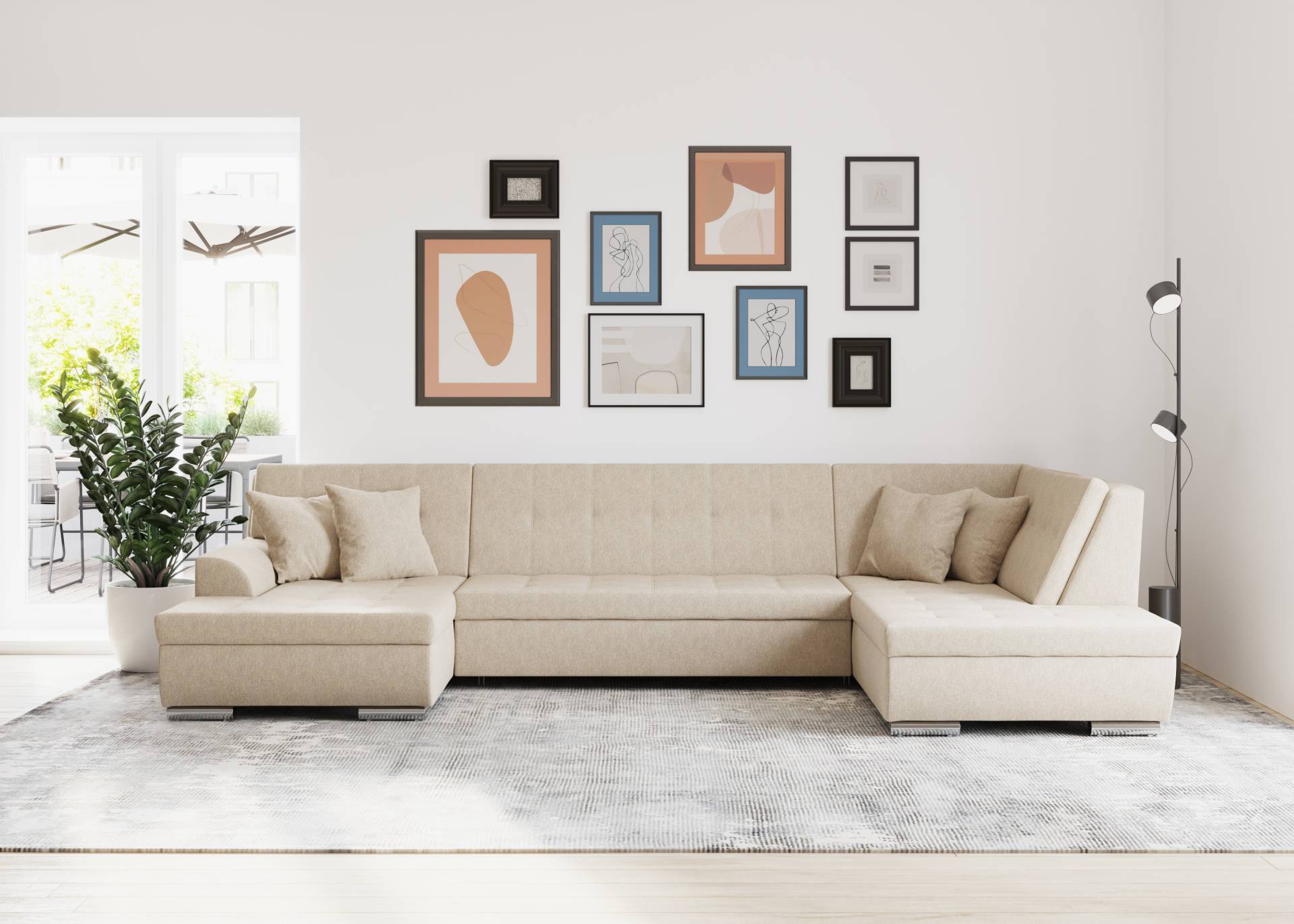 DOMO collection Wohnlandschaft »Treviso incl. Zierkissen, moderne Steppung, XXL: B/T/H: 364/201/83 cm«, wahlweise mit Bettfunktion, in vielen Bezugsarten auch in Cord U-Form DOMO collection Wohnlandschaft »Treviso incl. Zierkissen, moderne Steppung, XXL: B/T/H: 364/201/83 cm«, wahlweise mit Bettfunktion, in vielen Bezugsarten auch in Cord U-Form von DOMO collection