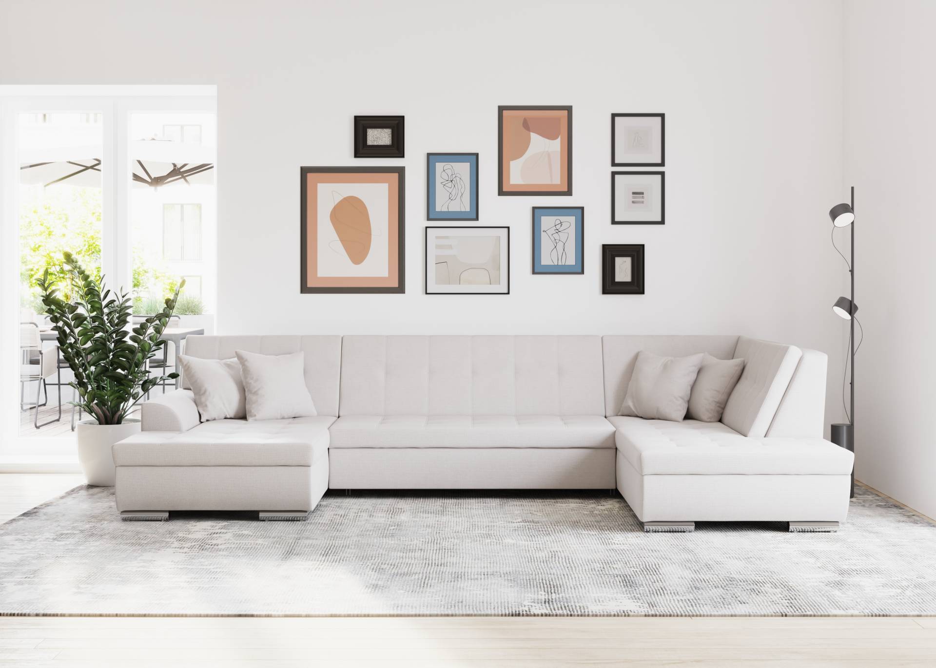 DOMO collection Wohnlandschaft »Treviso incl. Zierkissen, moderne Steppung, XXL: B/T/H: 364/201/83 cm«, wahlweise mit Bettfunktion, in vielen Bezugsarten auch in Cord U-Form DOMO collection Wohnlandschaft »Treviso incl. Zierkissen, moderne Steppung, XXL: B/T/H: 364/201/83 cm«, wahlweise mit Bettfunktion, in vielen Bezugsarten auch in Cord U-Form von DOMO collection