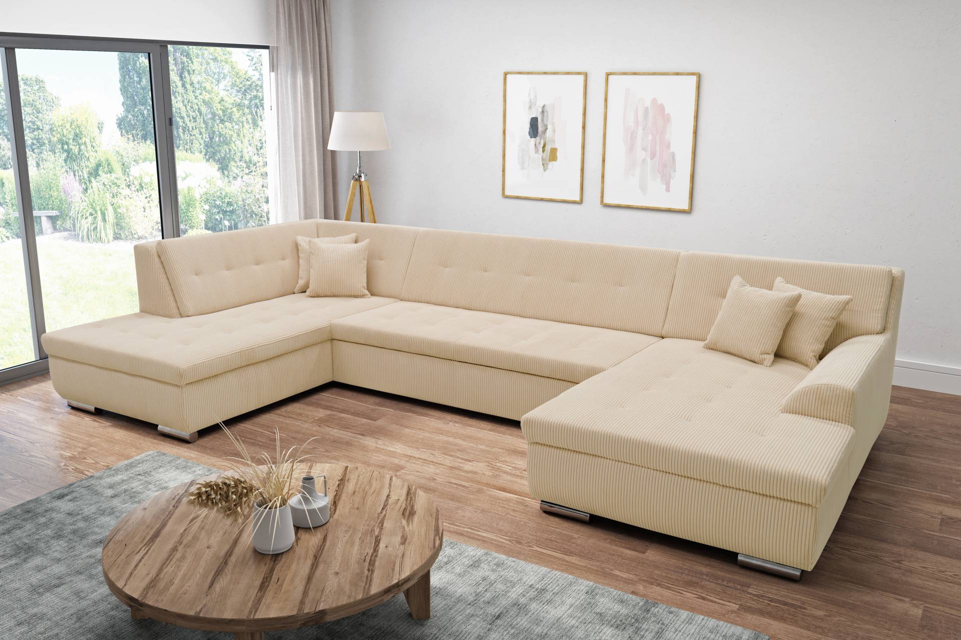 DOMO collection Wohnlandschaft »Treviso incl. Zierkissen, moderne Steppung, XXL: B/T/H: 364/201/83 cm«, wahlweise mit Bettfunktion, in vielen Bezugsarten auch in Cord U-Form DOMO collection Wohnlandschaft »Treviso incl. Zierkissen, moderne Steppung, XXL: B/T/H: 364/201/83 cm«, wahlweise mit Bettfunktion, in vielen Bezugsarten auch in Cord U-Form von DOMO collection