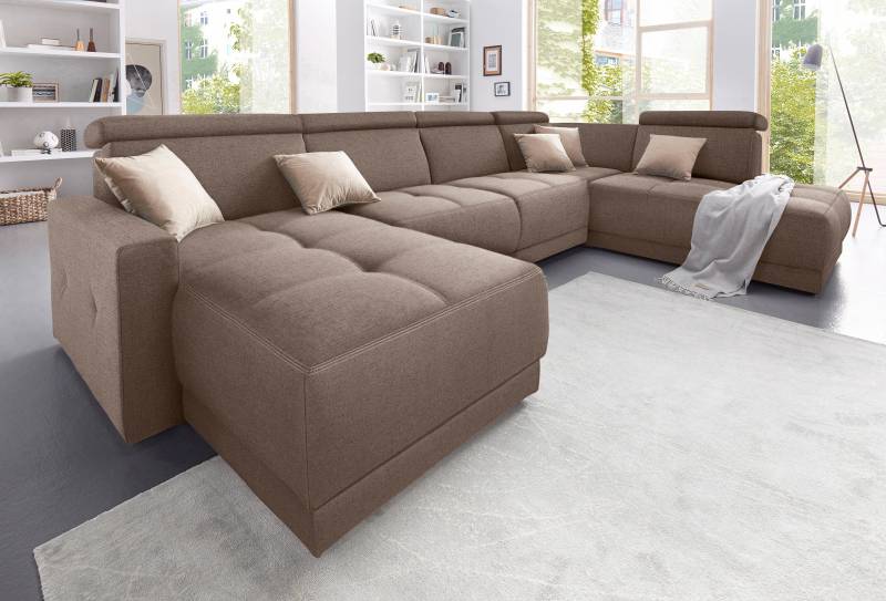 DOMO collection Wohnlandschaft »Ava moderne Sitzheftung mit toller Doppelnaht, komfortabel, U-Form«, mit Federkern, wahlweise mit Kopfteilverstellungen von DOMO collection