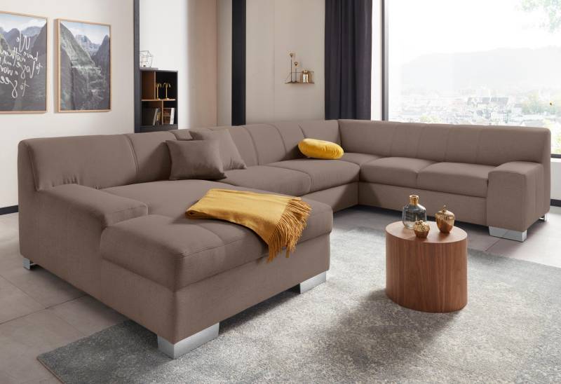 DOMO collection Wohnlandschaft »Bero, elegant und zeitlos, flache Armlehnen, U-Form«, fester Sitzkomfort, wahlweise mit Bettfunktion von DOMO collection