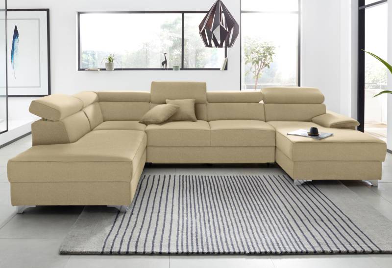 DOMO collection Wohnlandschaft »Mira, inklusive Kopfteilverstellung für mehr Wohlfühlkomfort, U-Form«, wahlweise mit Bettfunktion und Bettkasten, elegant und modern von DOMO collection