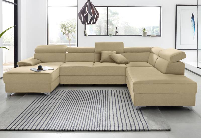 DOMO collection Wohnlandschaft »Mira, inklusive Kopfteilverstellung für mehr Wohlfühlkomfort, U-Form«, wahlweise mit Bettfunktion und Bettkasten, elegant und modern von DOMO collection