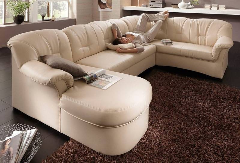 DOMO collection Wohnlandschaft »Papenburg, zeitlose Rückensteppung, elegante Formensprache, U-Form«, in grosser Farbvielfalt, wahlweise mit Bettfunktion von DOMO collection