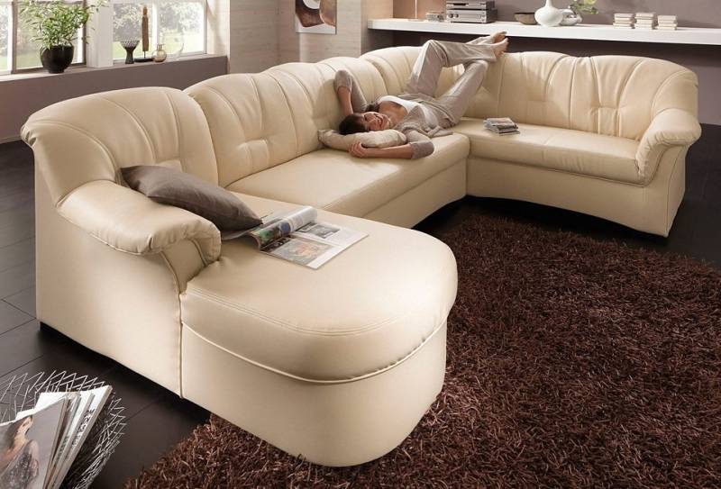 DOMO collection Wohnlandschaft »Papenburg, zeitlose Rückensteppung, elegante Formensprache, U-Form«, in grosser Farbvielfalt, wahlweise mit Bettfunktion von DOMO collection