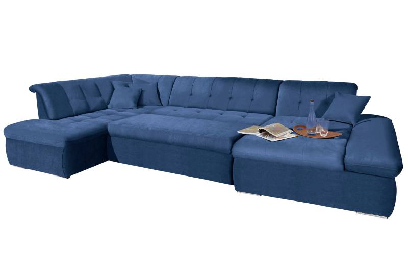 DOMO collection Wohnlandschaft »NMoric im XXL-Format, B/T/H: 353/216/80 cm, incl. Zierkissen U-Form«, wahlweise mit Bettfunktion und Armlehnenverstellung von DOMO collection