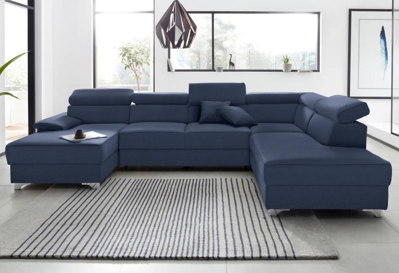 DOMO collection Wohnlandschaft »Mira, inklusive Kopfteilverstellung für mehr Wohlfühlkomfort, U-Form«, wahlweise mit Bettfunktion und Bettkasten, elegant und modern von DOMO collection