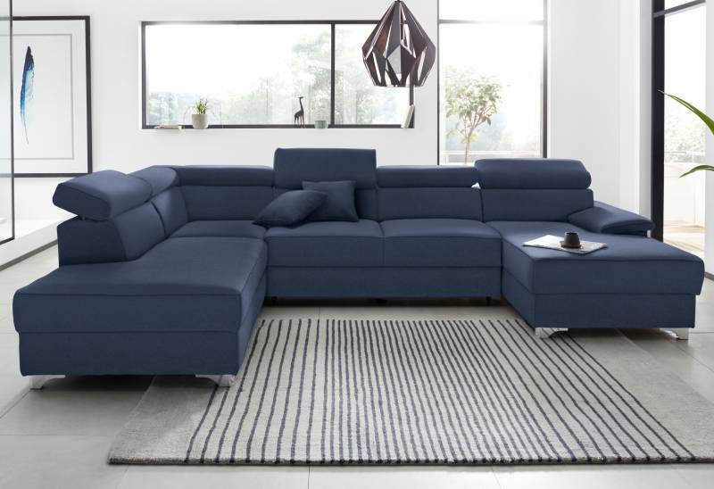 DOMO collection Wohnlandschaft »Mira, inklusive Kopfteilverstellung für mehr Wohlfühlkomfort, U-Form«, wahlweise mit Bettfunktion und Bettkasten, elegant und modern von DOMO collection