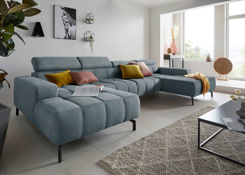 DOMO collection Wohnlandschaft »Cunelli tolle Sitznähte als Designelement, fester Sitzkomfort, U-Form«, wahlweise mit Kopfteilverstellung, bodenfrei von DOMO collection