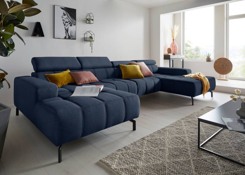 DOMO collection Wohnlandschaft »Cunelli tolle Sitznähte als Designelement, fester Sitzkomfort, U-Form«, wahlweise mit Kopfteilverstellung, bodenfrei von DOMO collection