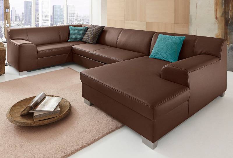 DOMO collection Wohnlandschaft »Amando in vielen Bezugsvarianten, auch in Leder, komfortabel, U-Form«, wahlweise mit Bettfunktion, fester Sitzkomfort, frei im Raum stellbar von DOMO collection