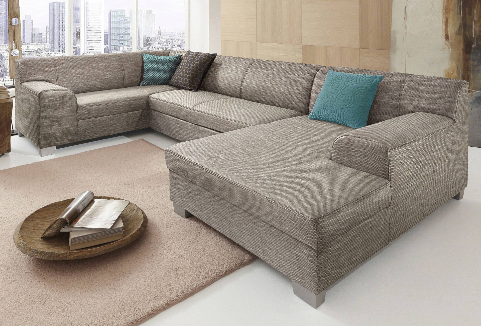 DOMO collection Wohnlandschaft »Amando in vielen Bezugsvarianten, auch in Leder, komfortabel, U-Form«, wahlweise mit Bettfunktion, fester Sitzkomfort, frei im Raum stellbar von DOMO collection