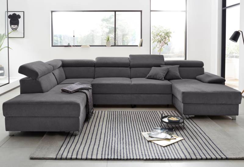 DOMO collection Wohnlandschaft »Mira, inklusive Kopfteilverstellung für mehr Wohlfühlkomfort, U-Form«, wahlweise mit Bettfunktion und Bettkasten, elegant und modern von DOMO collection