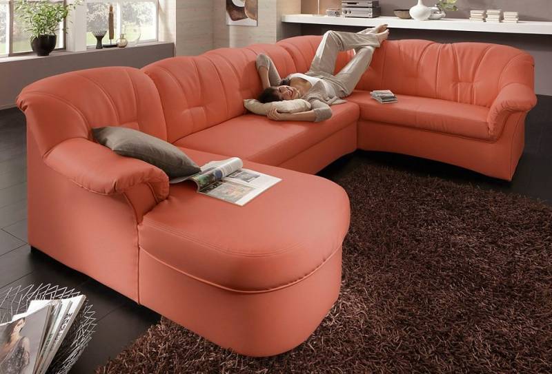 DOMO collection Wohnlandschaft »Papenburg, zeitlose Rückensteppung, elegante Formensprache, U-Form«, in grosser Farbvielfalt, wahlweise mit Bettfunktion von DOMO collection