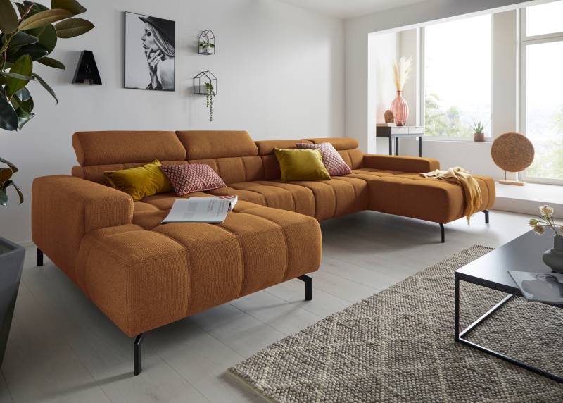 DOMO collection Wohnlandschaft »Cunelli tolle Sitznähte als Designelement, fester Sitzkomfort, U-Form«, wahlweise mit Kopfteilverstellung, bodenfrei von DOMO collection