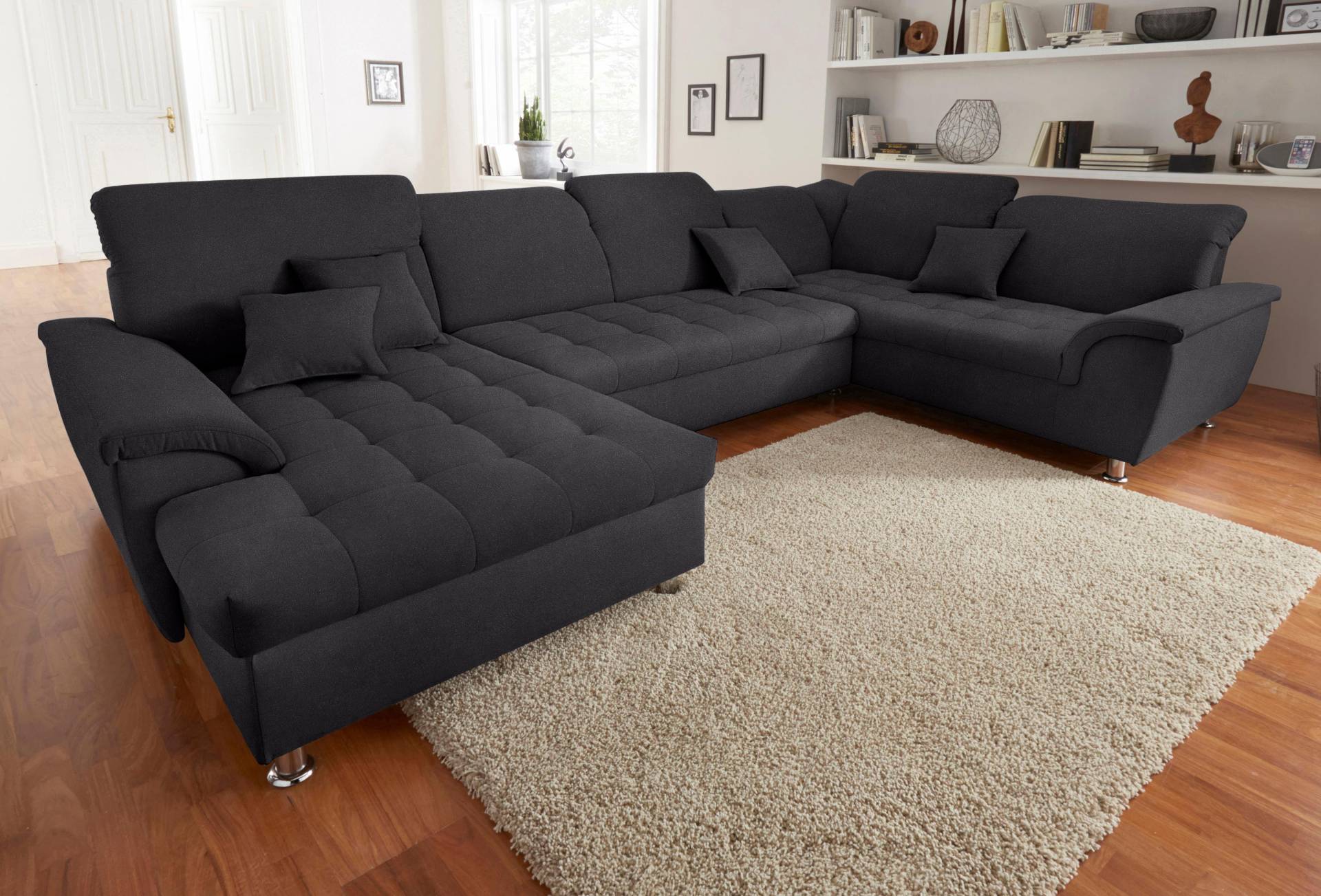 DOMO collection Wohnlandschaft »Franzi wahlweise mit Kopfteilverstellung Bettfunktion, Bettkasten«, im XXL-Format B/T/H: 352/214/80 cm, Schlafsofa, Steppung im Sitz von DOMO collection