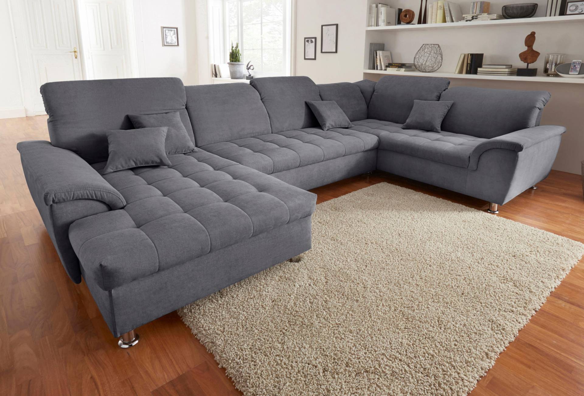 DOMO collection Wohnlandschaft »Franzi wahlweise mit Kopfteilverstellung Bettfunktion, Bettkasten«, im XXL-Format B/T/H: 352/214/80 cm, Schlafsofa, Steppung im Sitz von DOMO collection