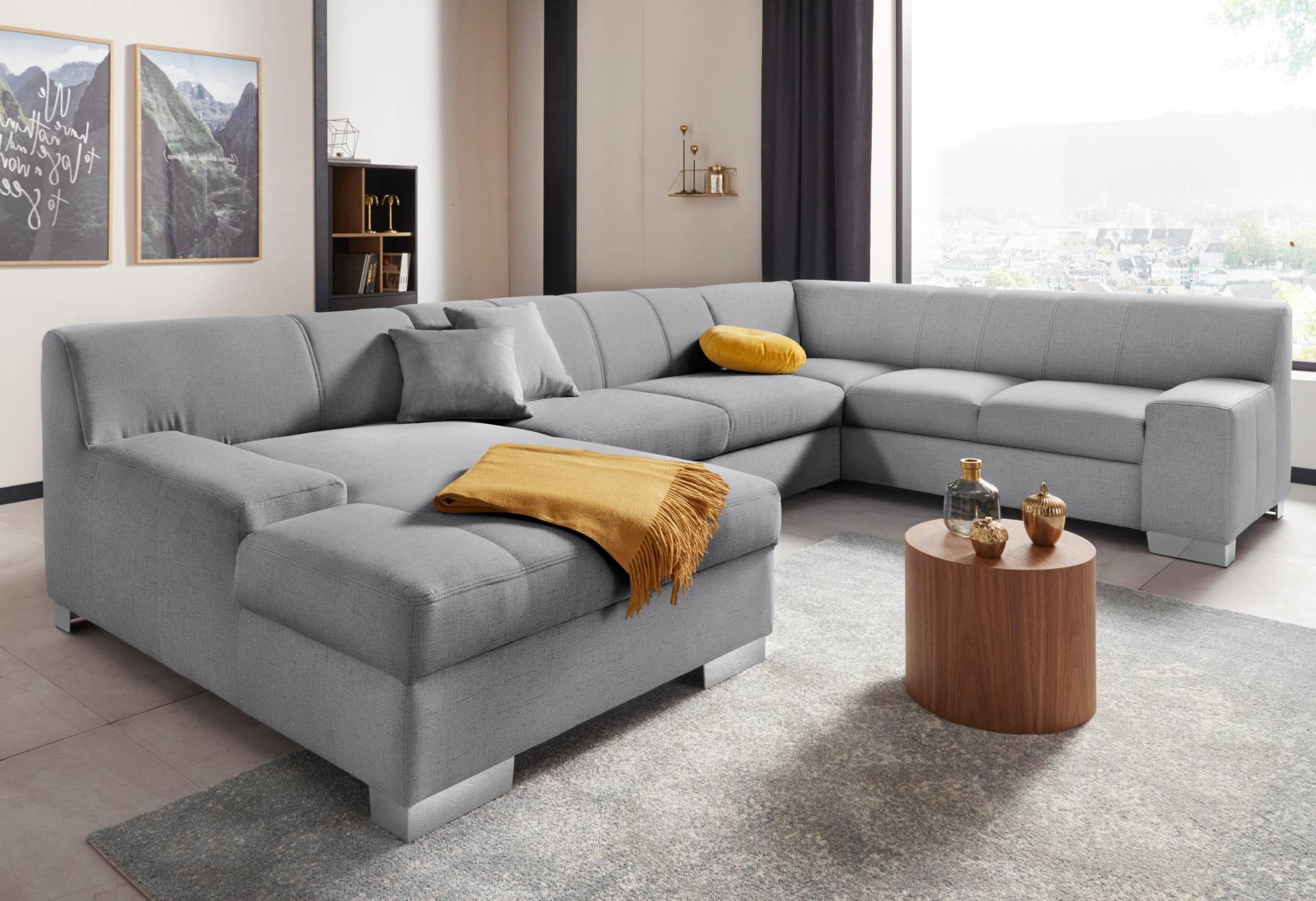 DOMO collection Wohnlandschaft »Bero, elegant und zeitlos, flache Armlehnen, U-Form«, fester Sitzkomfort, wahlweise mit Bettfunktion von DOMO collection