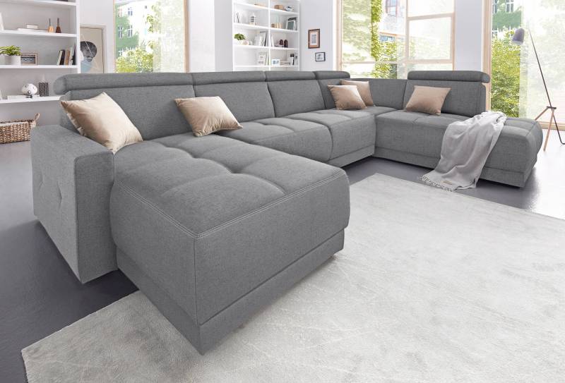 DOMO collection Wohnlandschaft »Ava moderne Sitzheftung mit toller Doppelnaht, komfortabel, U-Form«, mit Federkern, wahlweise mit Kopfteilverstellungen von DOMO collection