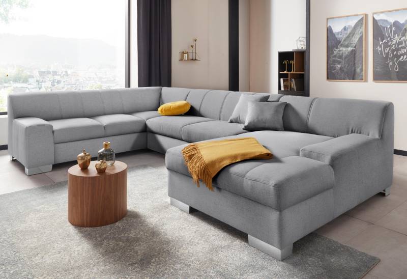 DOMO collection Wohnlandschaft »Bero, elegant und zeitlos, flache Armlehnen, U-Form«, fester Sitzkomfort, wahlweise mit Bettfunktion von DOMO collection