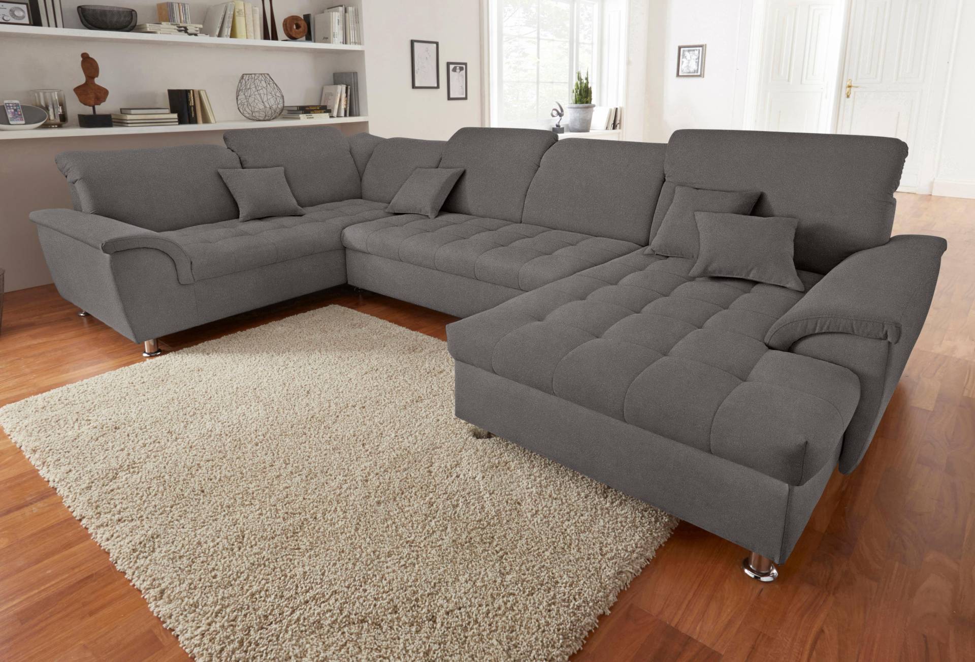 DOMO collection Wohnlandschaft »Franzi wahlweise mit Kopfteilverstellung Bettfunktion, Bettkasten«, im XXL-Format B/T/H: 352/214/80 cm, Schlafsofa, Steppung im Sitz von DOMO collection