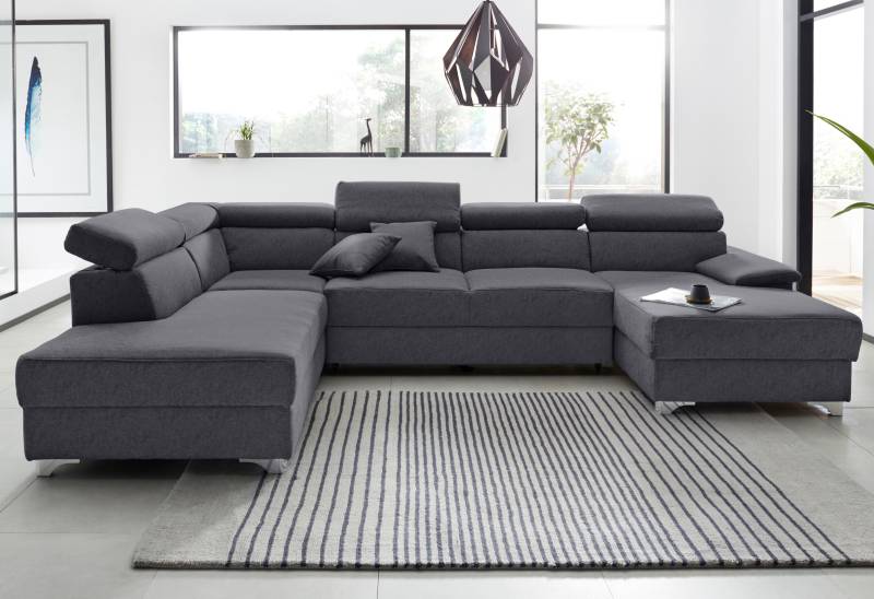 DOMO collection Wohnlandschaft »Mira, inklusive Kopfteilverstellung für mehr Wohlfühlkomfort, U-Form«, wahlweise mit Bettfunktion und Bettkasten, elegant und modern von DOMO collection