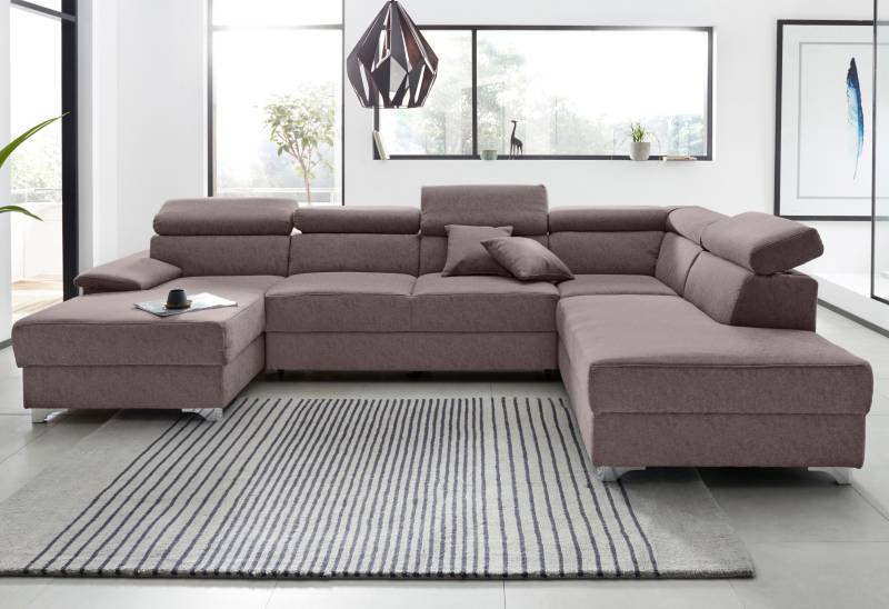 DOMO collection Wohnlandschaft »Mira, inklusive Kopfteilverstellung für mehr Wohlfühlkomfort, U-Form«, wahlweise mit Bettfunktion und Bettkasten, elegant und modern von DOMO collection