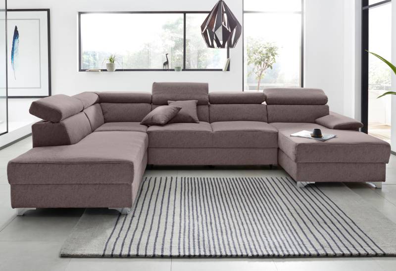 DOMO collection Wohnlandschaft »Mira, inklusive Kopfteilverstellung für mehr Wohlfühlkomfort, U-Form«, wahlweise mit Bettfunktion und Bettkasten, elegant und modern von DOMO collection