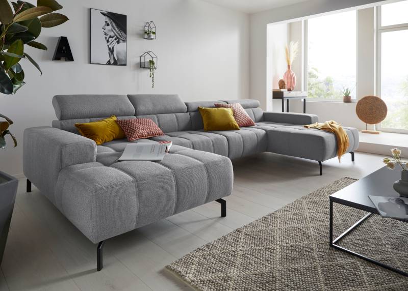 DOMO collection Wohnlandschaft »Cunelli tolle Sitznähte als Designelement, fester Sitzkomfort, U-Form«, wahlweise mit Kopfteilverstellung, bodenfrei von DOMO collection