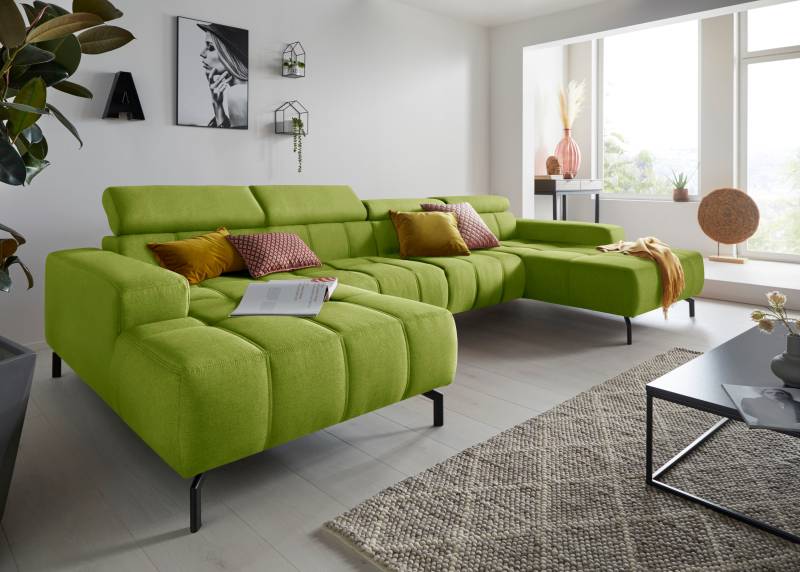 DOMO collection Wohnlandschaft »Cunelli tolle Sitznähte als Designelement, fester Sitzkomfort, U-Form«, wahlweise mit Kopfteilverstellung, bodenfrei von DOMO collection