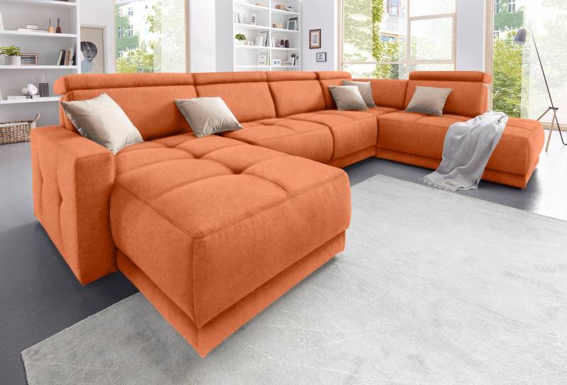 DOMO collection Wohnlandschaft »Ava moderne Sitzheftung mit toller Doppelnaht, komfortabel, U-Form«, mit Federkern, wahlweise mit Kopfteilverstellungen von DOMO collection