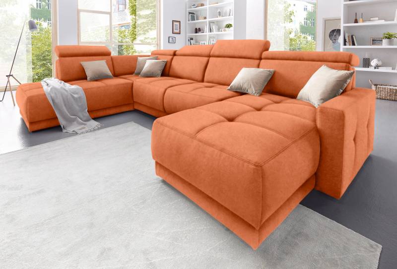 DOMO collection Wohnlandschaft »Ava moderne Sitzheftung mit toller Doppelnaht, komfortabel, U-Form«, mit Federkern, wahlweise mit Kopfteilverstellungen von DOMO collection