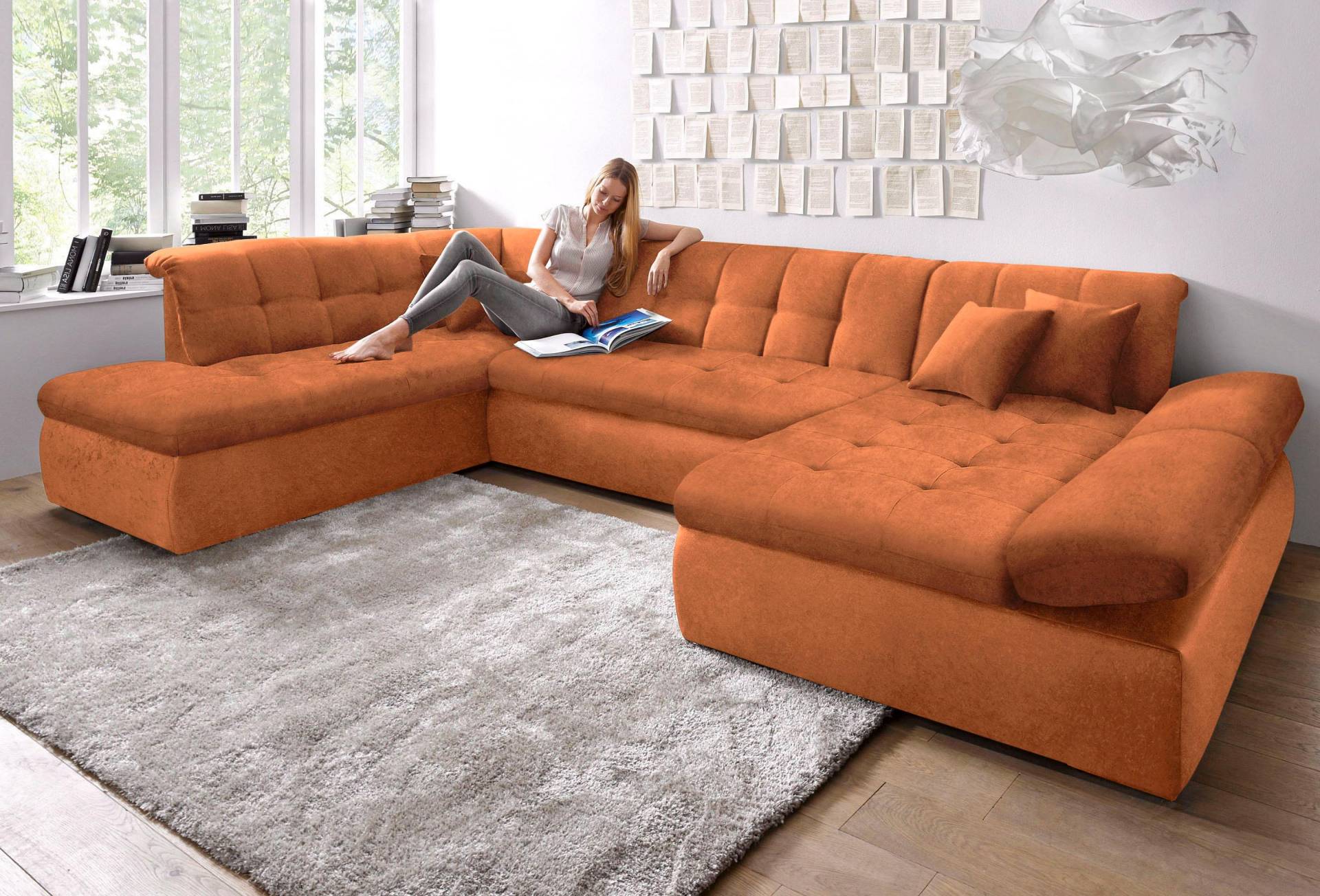 DOMO collection Wohnlandschaft »NMoric im XXL-Format, B/T/H: 353/216/80 cm, incl. Zierkissen U-Form« von DOMO collection