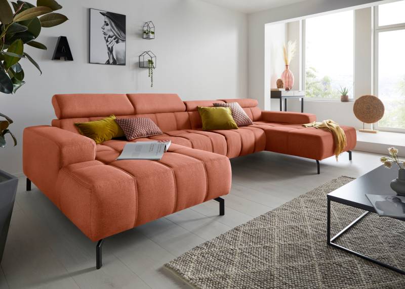 DOMO collection Wohnlandschaft »Cunelli tolle Sitznähte als Designelement, fester Sitzkomfort, U-Form«, wahlweise mit Kopfteilverstellung, bodenfrei von DOMO collection