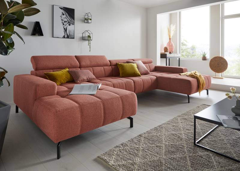 DOMO collection Wohnlandschaft »Cunelli tolle Sitznähte als Designelement, fester Sitzkomfort, U-Form«, wahlweise mit Kopfteilverstellung, bodenfrei von DOMO collection