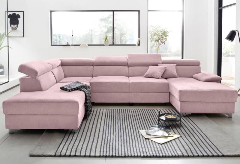 DOMO collection Wohnlandschaft »Mira, inklusive Kopfteilverstellung für mehr Wohlfühlkomfort, U-Form«, wahlweise mit Bettfunktion und Bettkasten, elegant und modern von DOMO collection