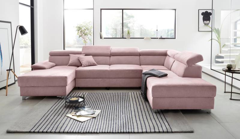 DOMO collection Wohnlandschaft »Mira, inklusive Kopfteilverstellung für mehr Wohlfühlkomfort, U-Form«, wahlweise mit Bettfunktion und Bettkasten, elegant und modern von DOMO collection