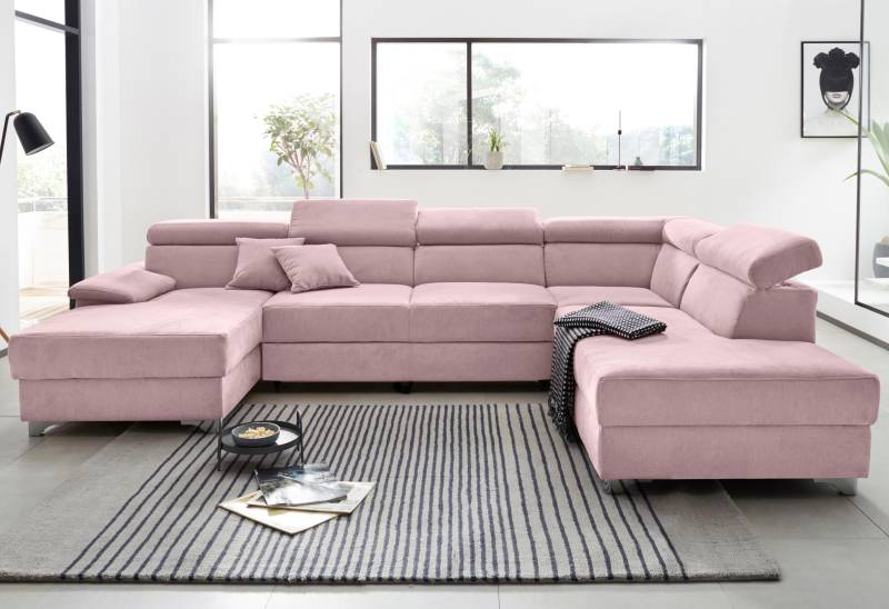 DOMO collection Wohnlandschaft »Mira, inklusive Kopfteilverstellung für mehr Wohlfühlkomfort, U-Form«, wahlweise mit Bettfunktion und Bettkasten, elegant und modern von DOMO collection