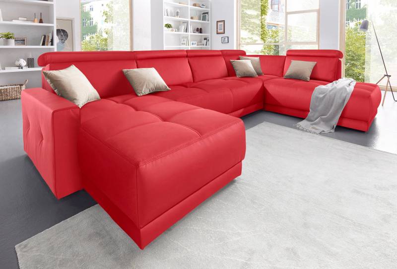 DOMO collection Wohnlandschaft »Ava moderne Sitzheftung mit toller Doppelnaht, komfortabel, U-Form«, mit Federkern, wahlweise mit Kopfteilverstellungen von DOMO collection