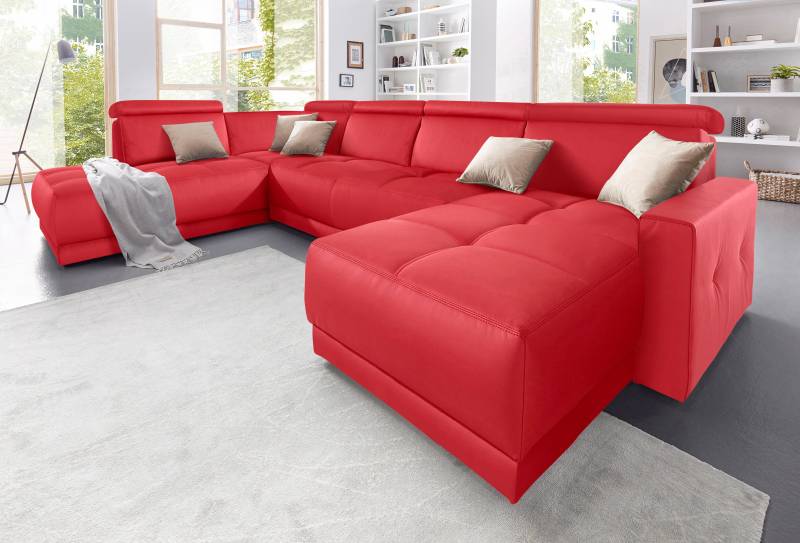 DOMO collection Wohnlandschaft »Ava moderne Sitzheftung mit toller Doppelnaht, komfortabel, U-Form«, mit Federkern, wahlweise mit Kopfteilverstellungen von DOMO collection