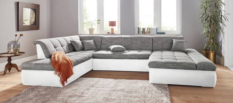 DOMO collection Wohnlandschaft »PB Moric wahlweise mit Bettfunktion und Armteilverstellung U-Form«, XXL-Format B/T/H: 353/216/80 cm, feine Steppung, incl. Zierkissen von DOMO collection