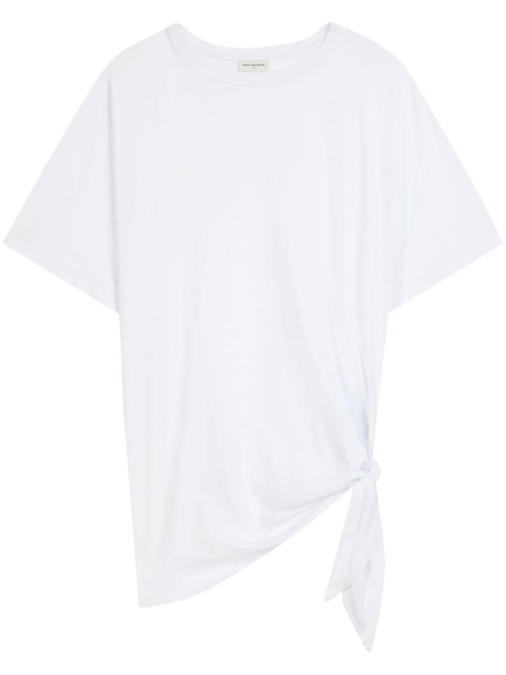 DRIES VAN NOTEN knotted draped cotton T-shirt - White von DRIES VAN NOTEN