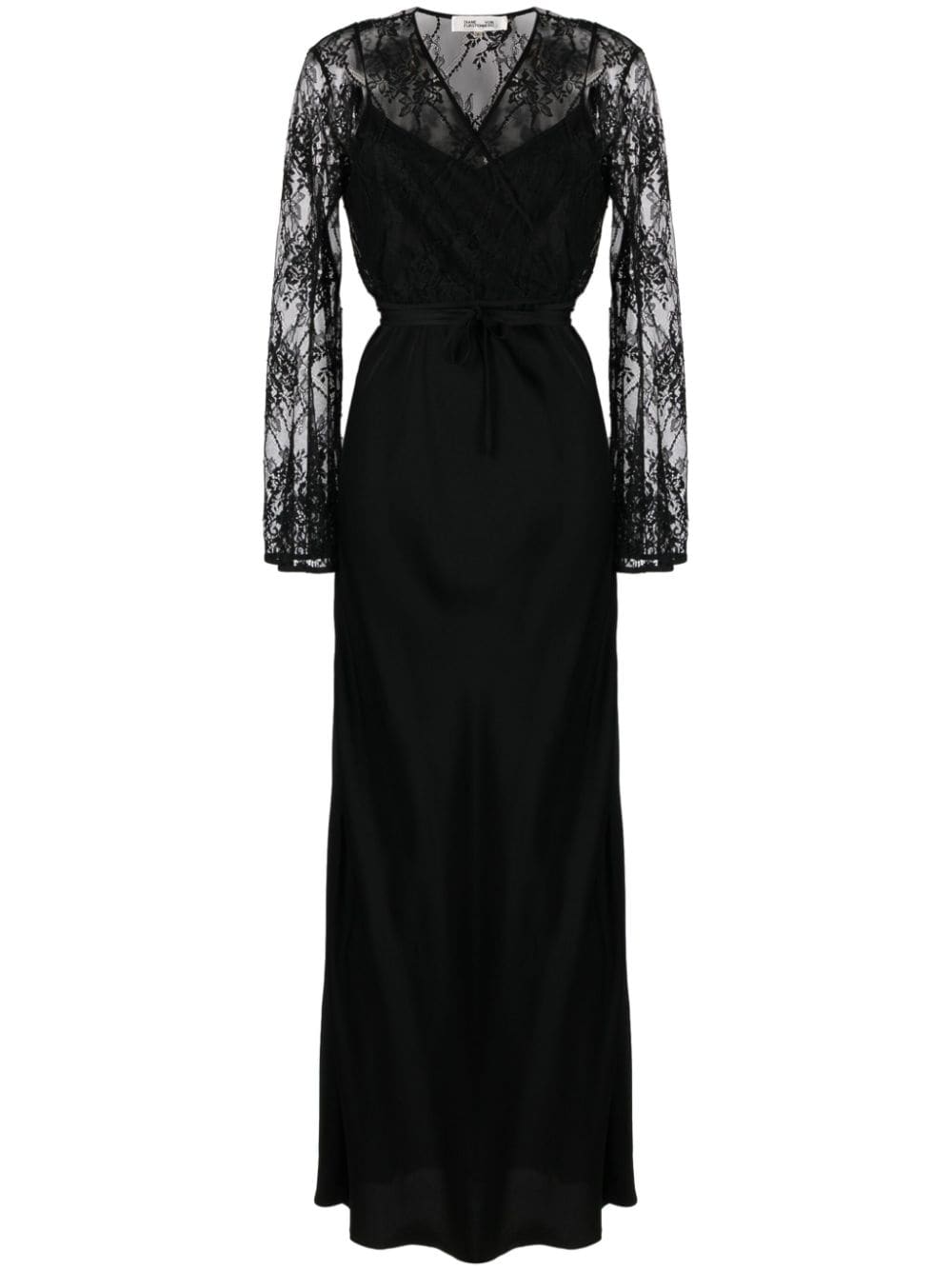 DVF Diane von Furstenberg Anisa floral-lace satin maxi dress - Black