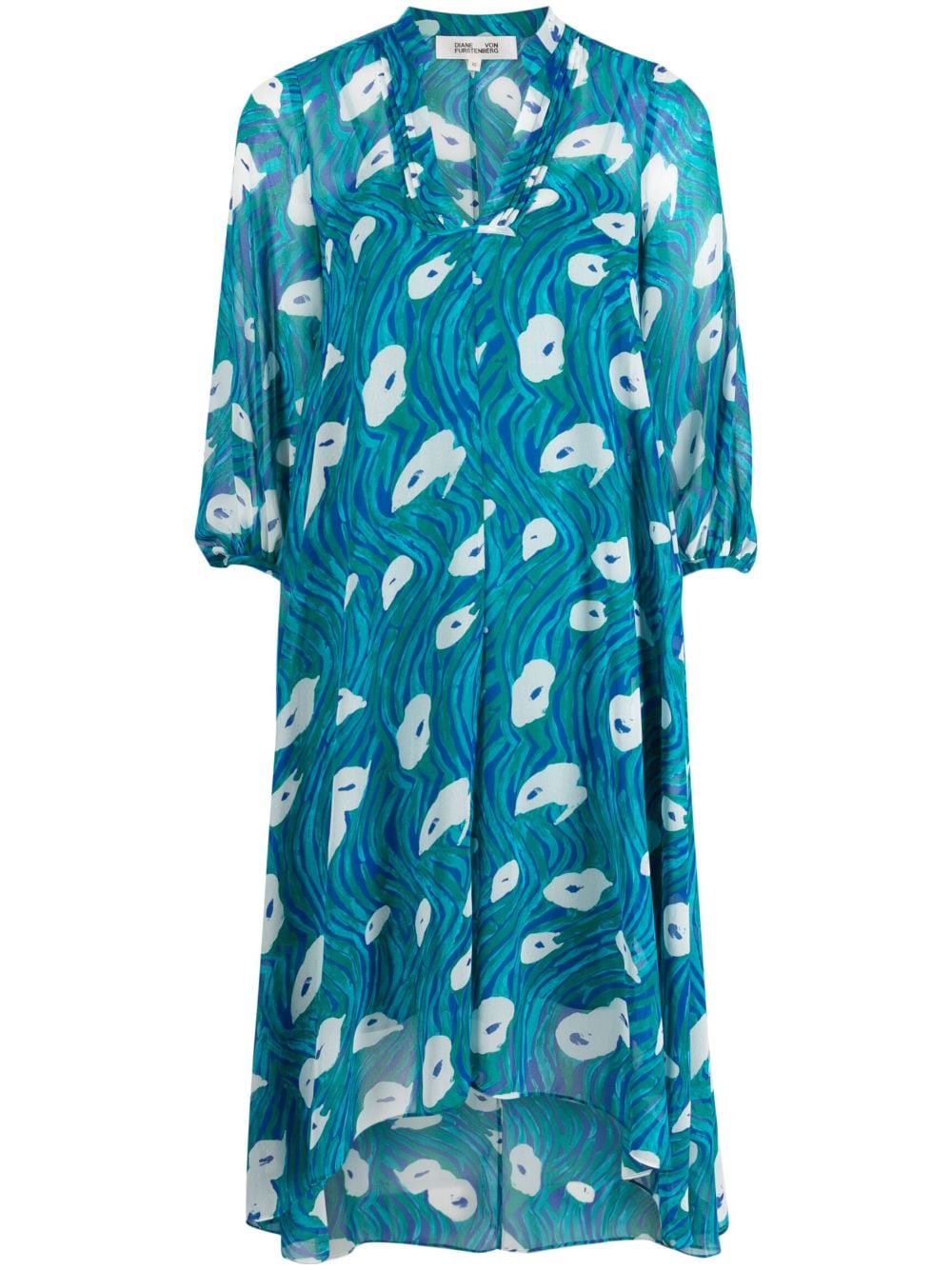 DVF Diane von Furstenberg Ileana Ocean Tide-print chiffon dress - Blue von DVF Diane von Furstenberg