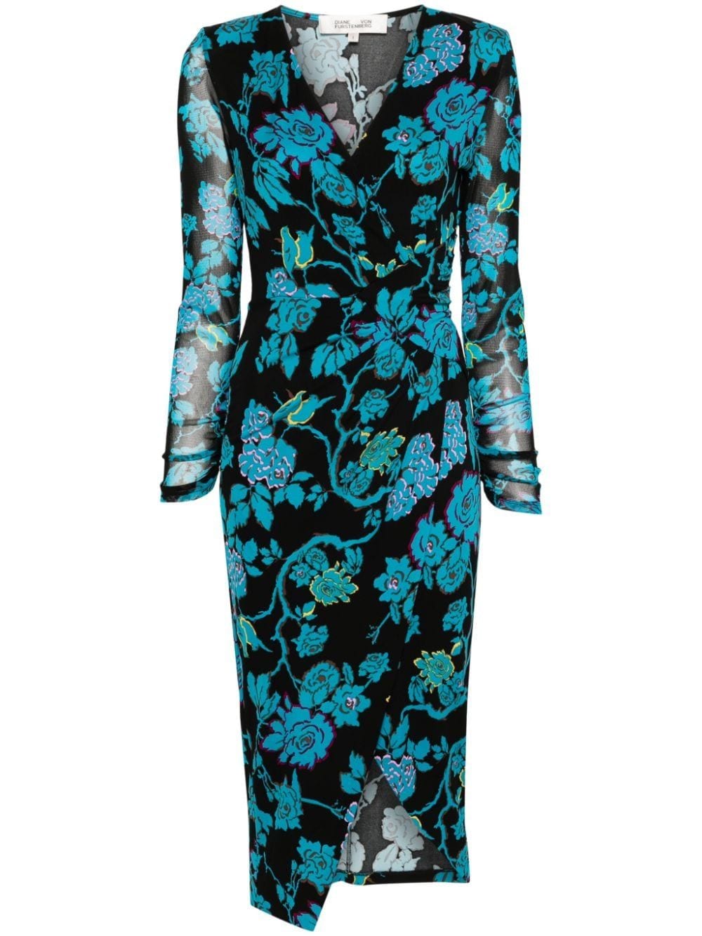 DVF Diane von Furstenberg Nevine floral-print midi dress - Black von DVF Diane von Furstenberg