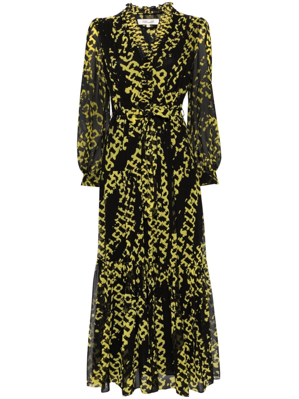 DVF Diane von Furstenberg abstract-pattern semi-sheer flared dress - Yellow von DVF Diane von Furstenberg