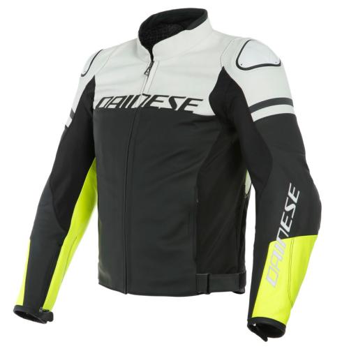 Dainese Lederjacke AGILE - schwarz matt-weiss-fluogelb (Grösse: 54) von Dainese