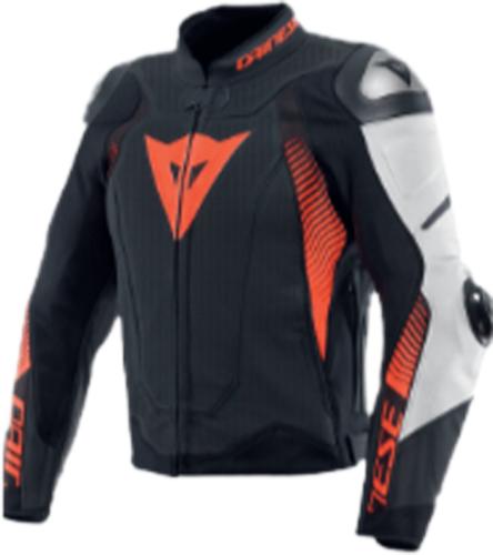 Dainese Lederjacke Perf. Super Speed 4 - schwarz matt-weiss-fluo rot (Grösse: 52) von Dainese