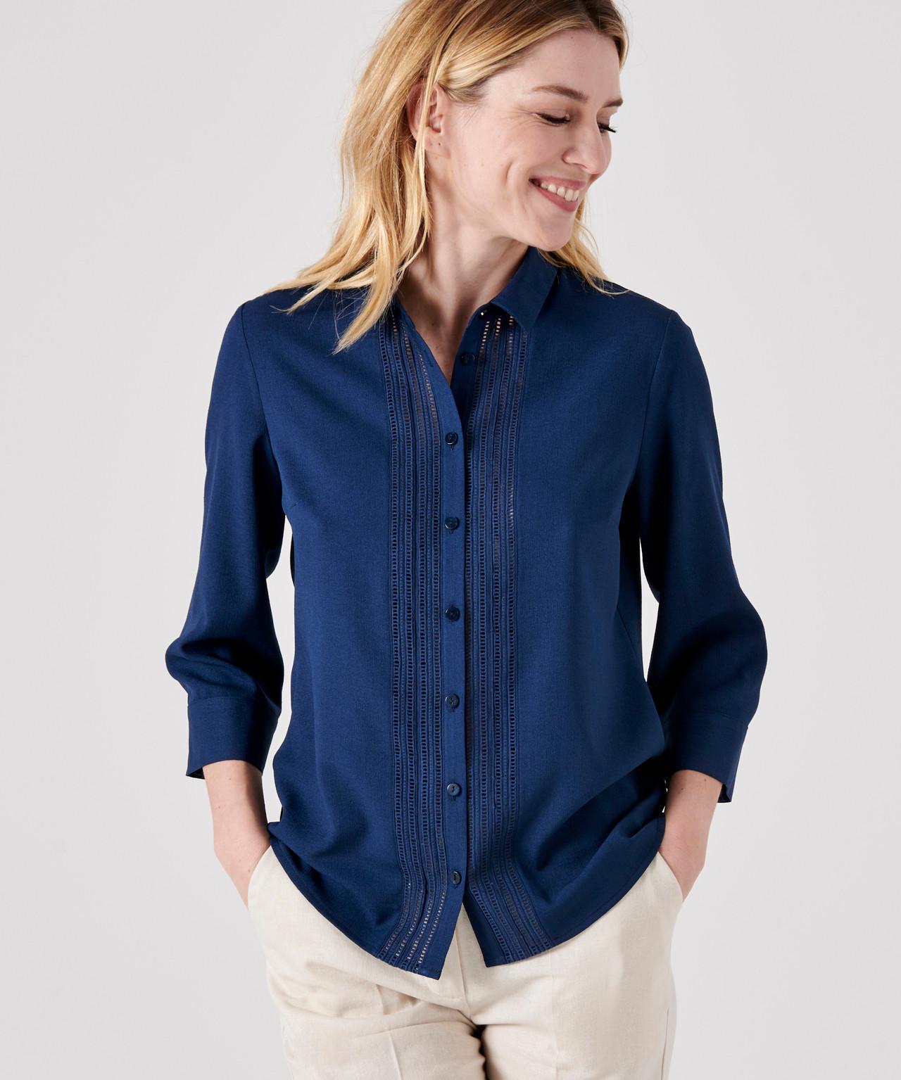 Modische Bluse Mit Hohlsaumstickerei. Damen Blau C/42 von Damart